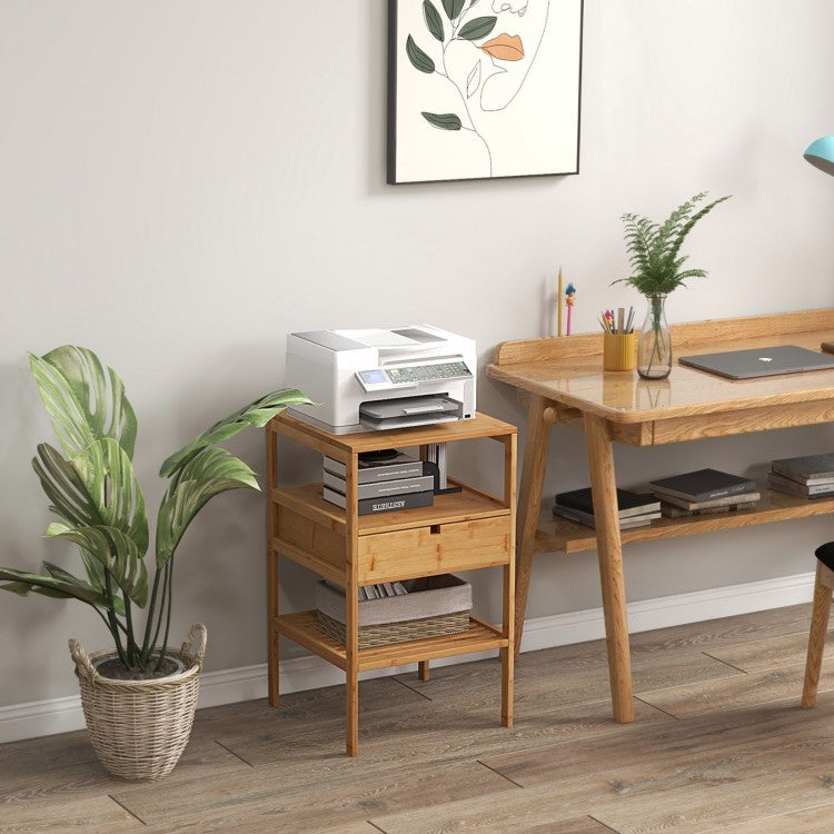 Bamboo Nightstand with Drawer and Two Shelves