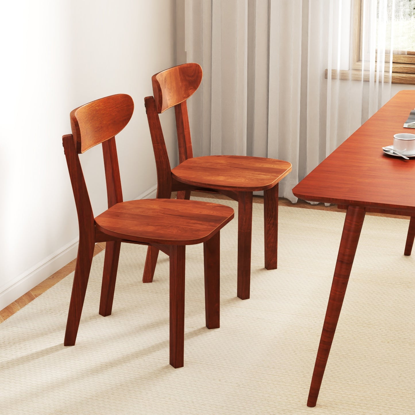 Durable Solid Wood Dining Chairs with Ergonomic Curved Back and Sturdy Rubber Wood Frame Set of 2