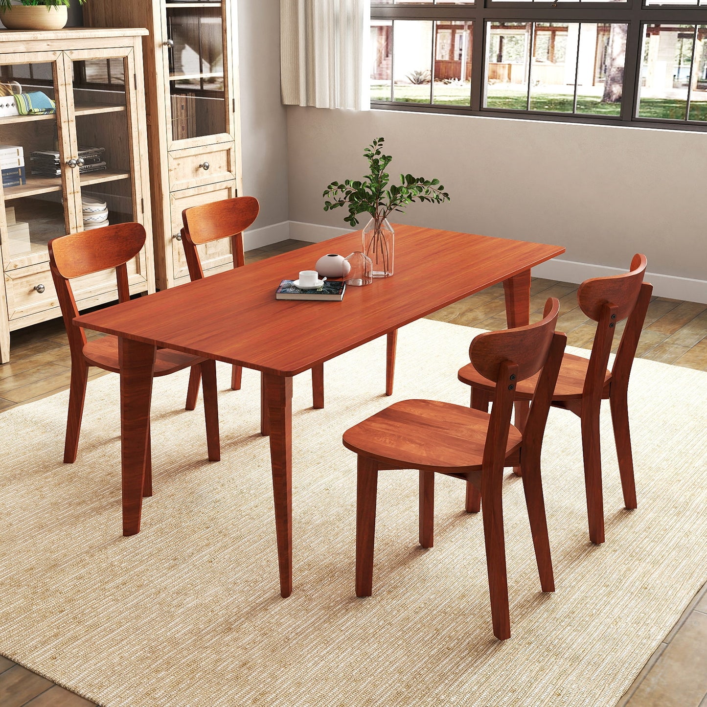 Durable Solid Wood Dining Chairs with Ergonomic Curved Back and Sturdy Rubber Wood Frame Set of 2