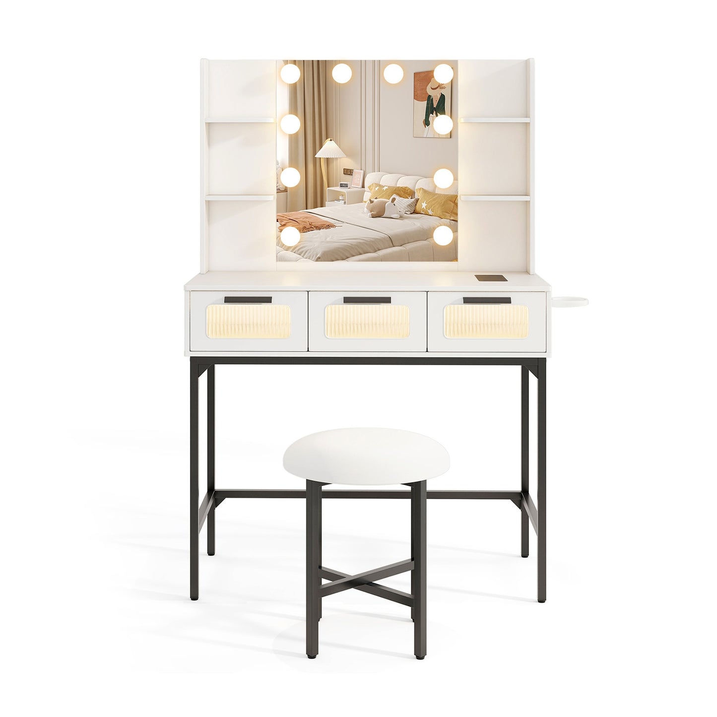 Hollywood Vanity Desk with LED Mirror & Charging Station