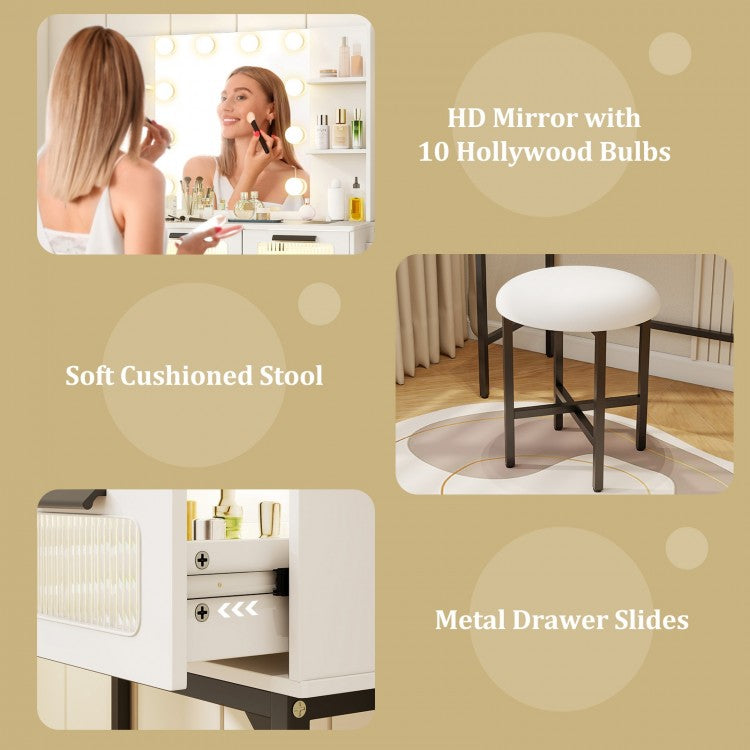 Hollywood Vanity Desk with LED Mirror & Charging Station