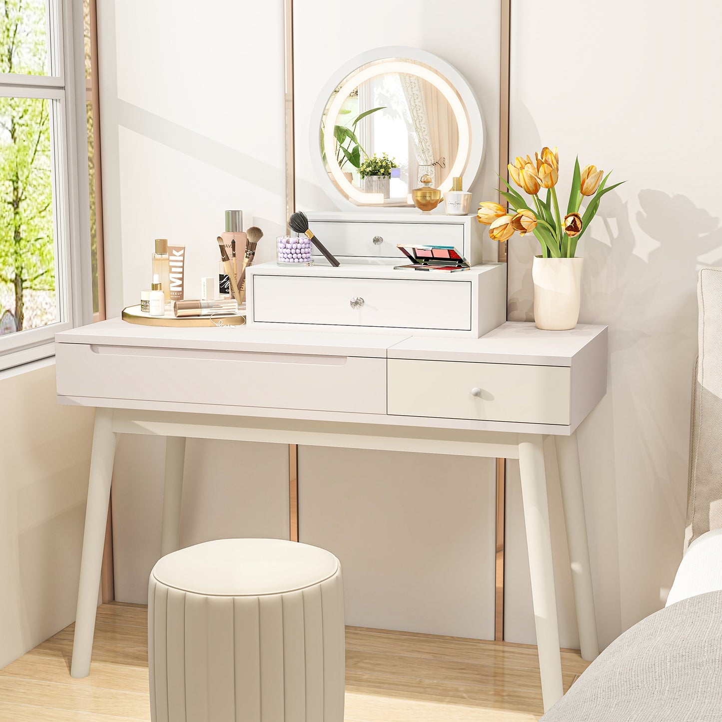 LED Makeup Mirror – Tabletop Vanity Mirror with Adjustable Brightness & Color Modes