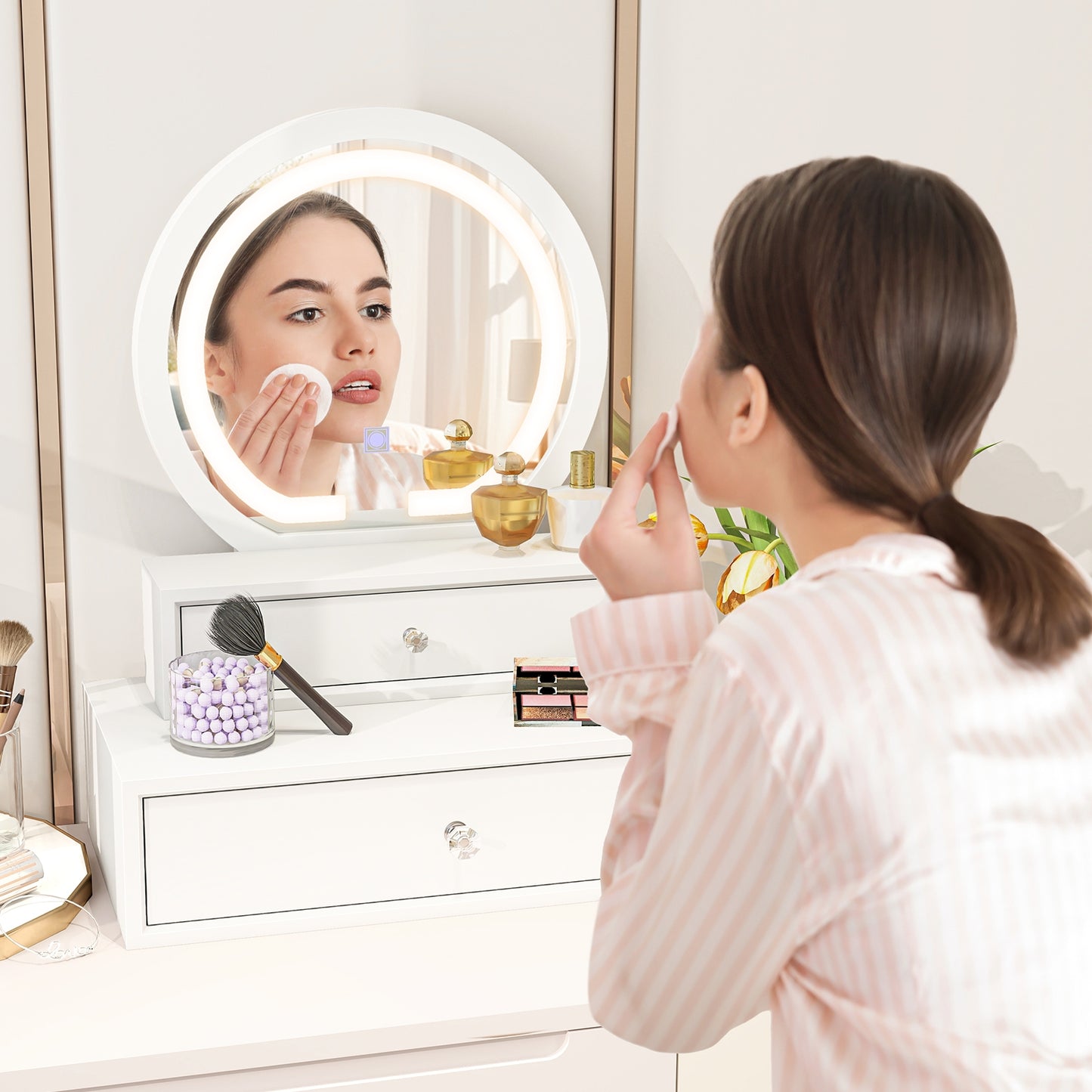 LED Makeup Mirror – Tabletop Vanity Mirror with Adjustable Brightness & Color Modes
