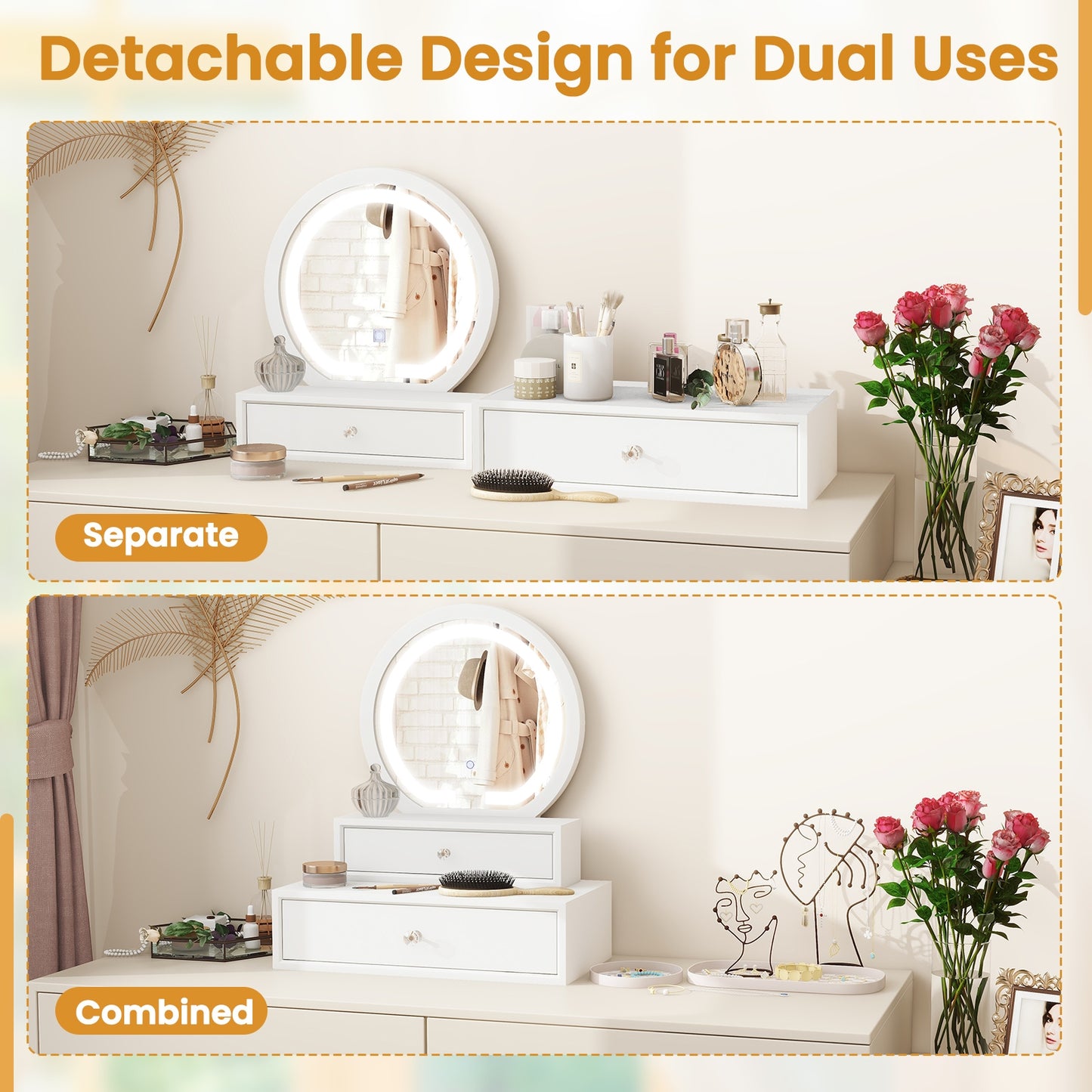 LED Makeup Mirror – Tabletop Vanity Mirror with Adjustable Brightness & Color Modes
