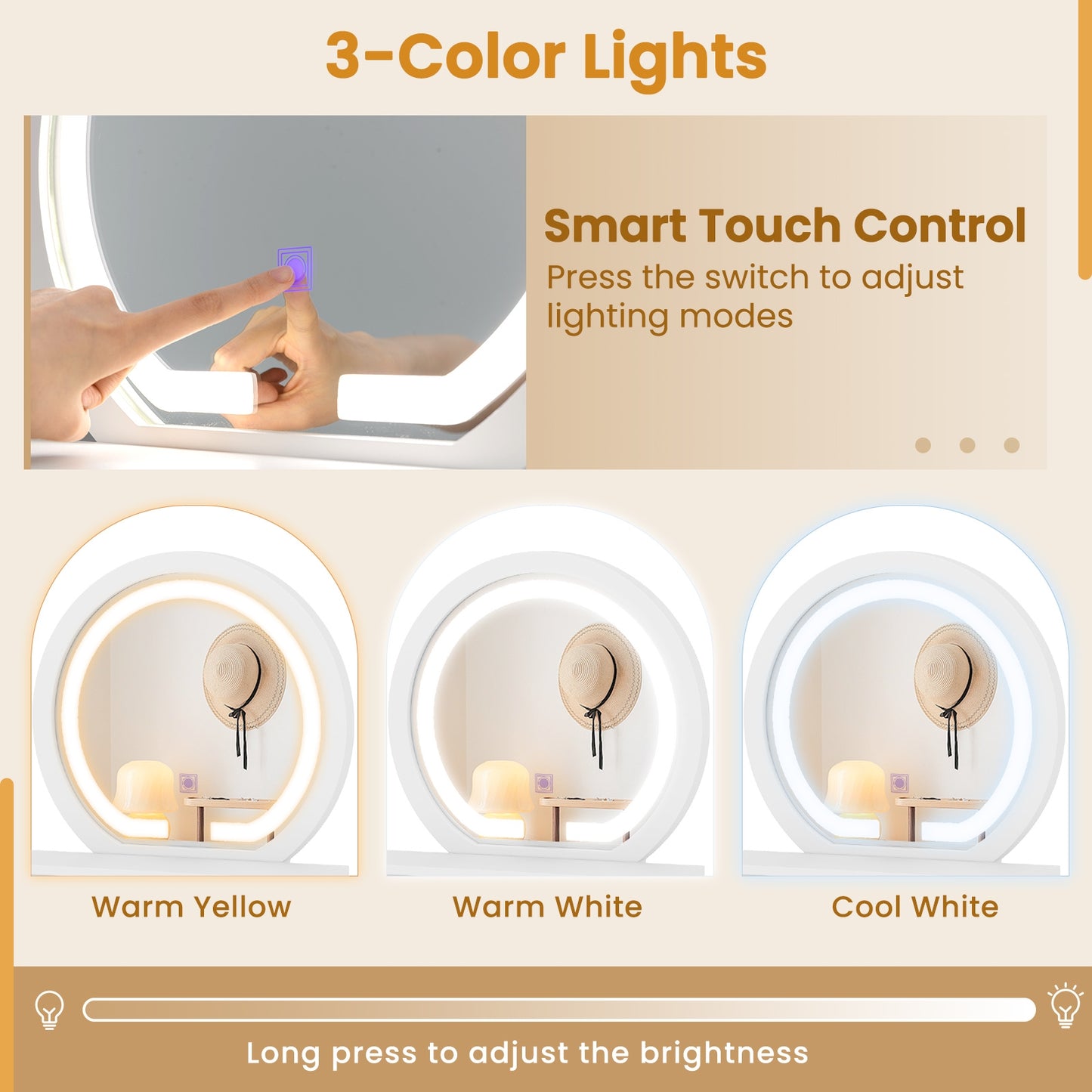 LED Makeup Mirror – Tabletop Vanity Mirror with Adjustable Brightness & Color Modes