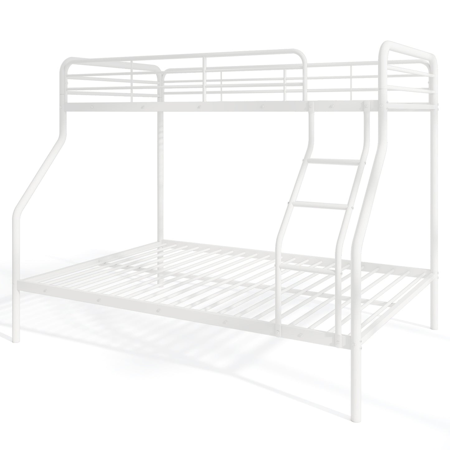 Sturdy Twin Over Full Metal Bunk Bed with Ladder, Safety Guardrails, and Under Bed Storage - White