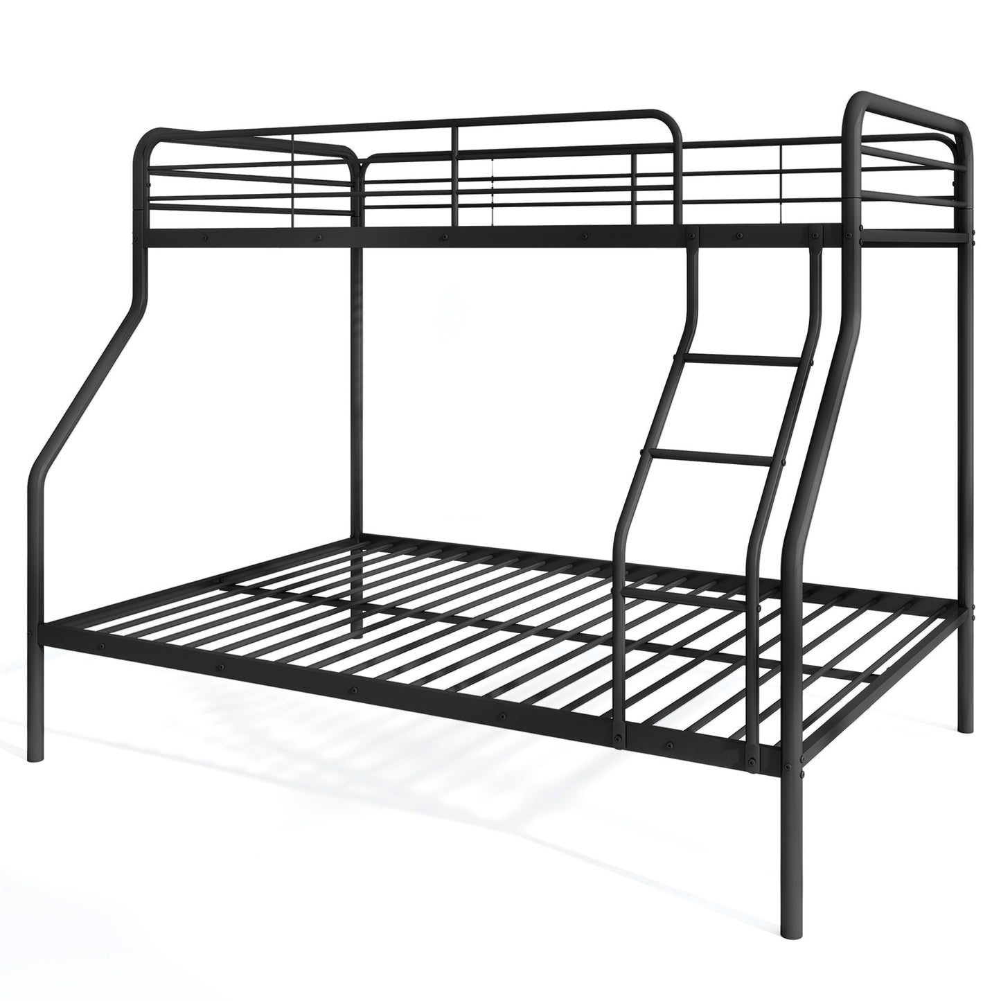 Sturdy Twin Over Full Metal Bunk Bed with Ladder, Safety Guardrails, and Under Bed Storage - Black