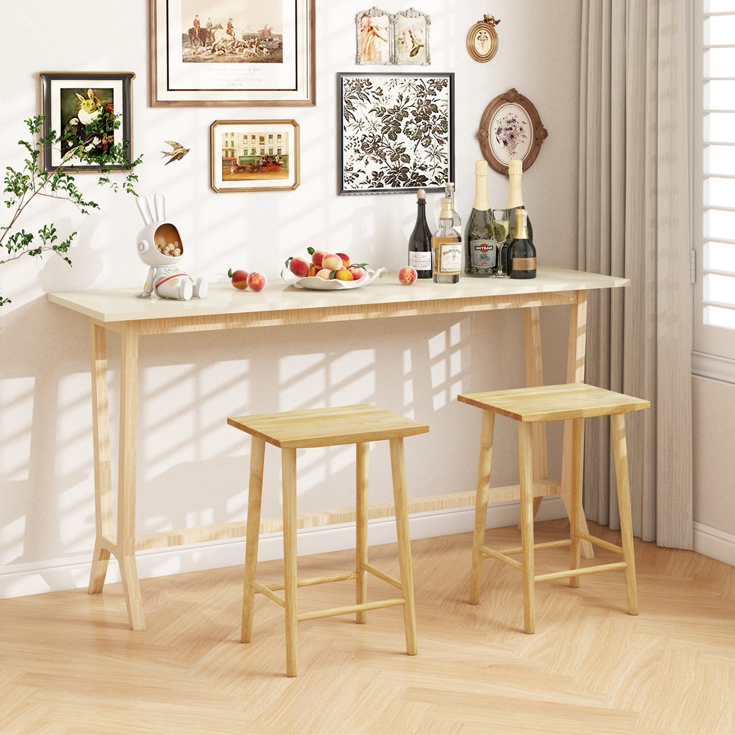 Counter Height Bar Stools with Footrest Set of 2 25.5" Solid Wood Seat