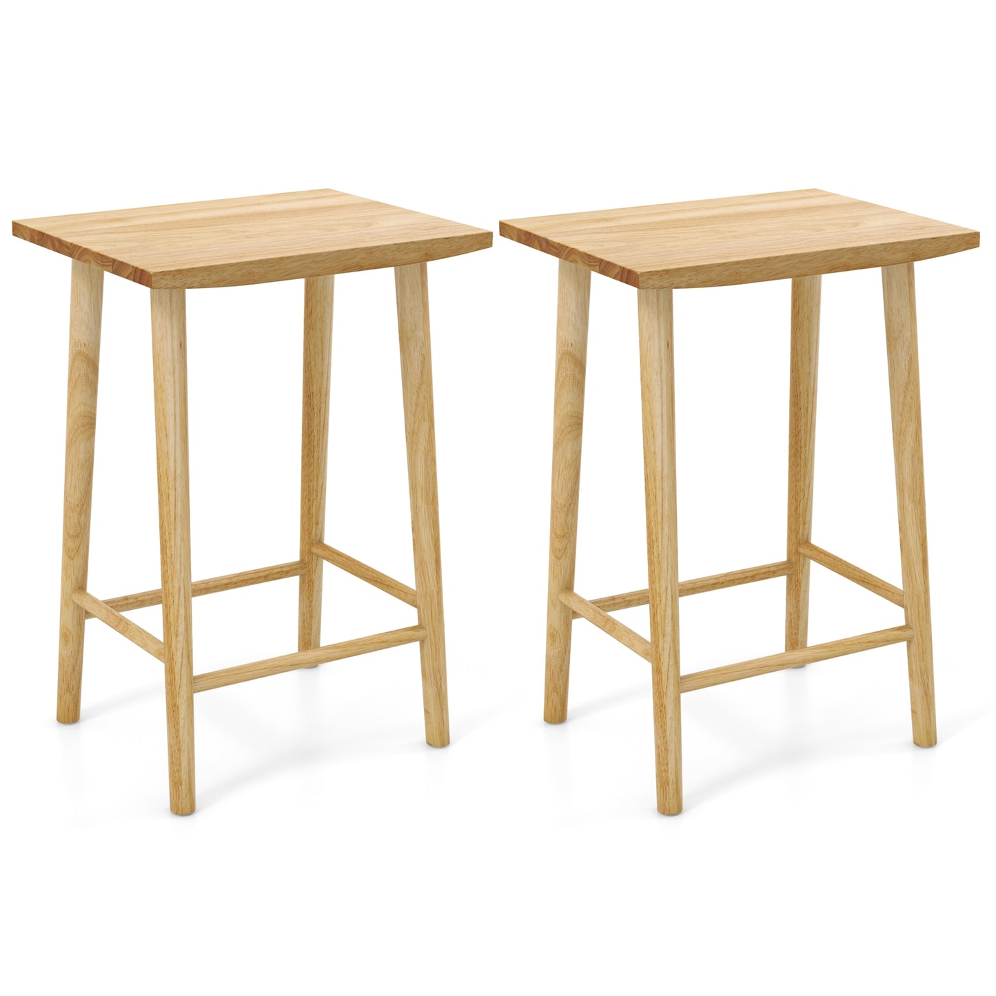 Counter Height Bar Stools with Footrest Set of 2 25.5" Solid Wood Seat