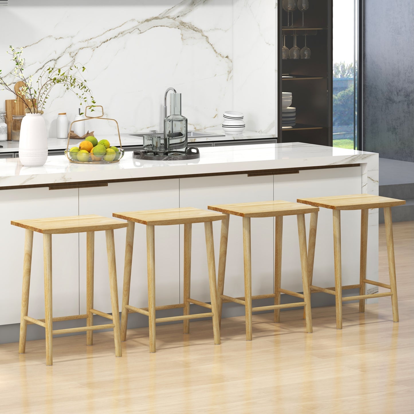 Counter Height Bar Stools with Footrest Set of 2 25.5" Solid Wood Seat