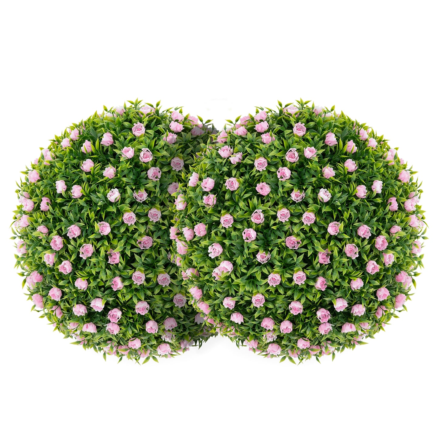 Set of 2 Artificial Topiary Balls – 17.5 Inch Faux Decorative Plant Balls with Vibrant Pink Flowers