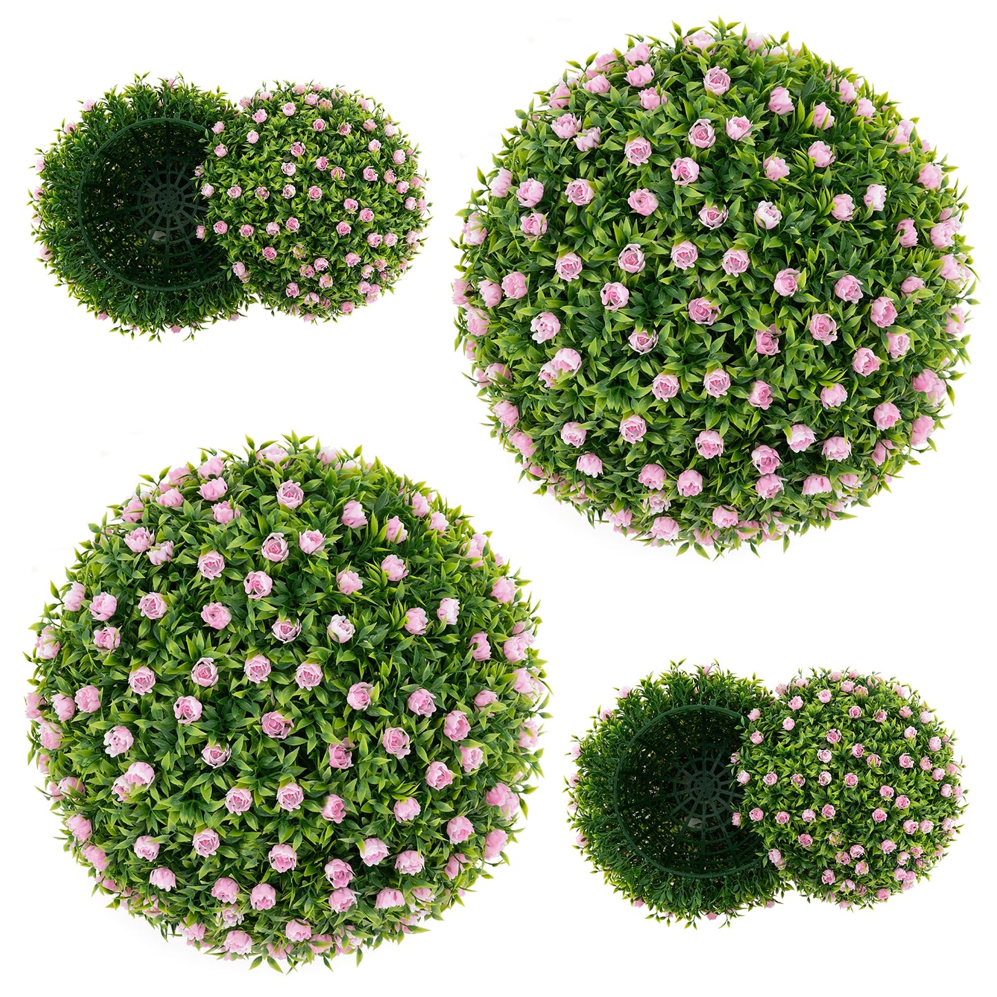 Set of 2 Artificial Topiary Balls – 17.5 Inch Faux Decorative Plant Balls with Vibrant Pink Flowers