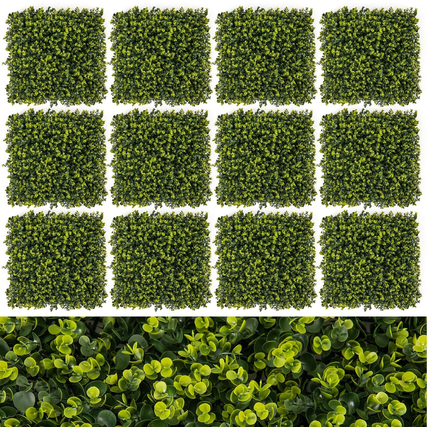 12 Pieces 20" x 20" Faux Eucalyptus Hedge Panels for Privacy & Decorative Green Walls