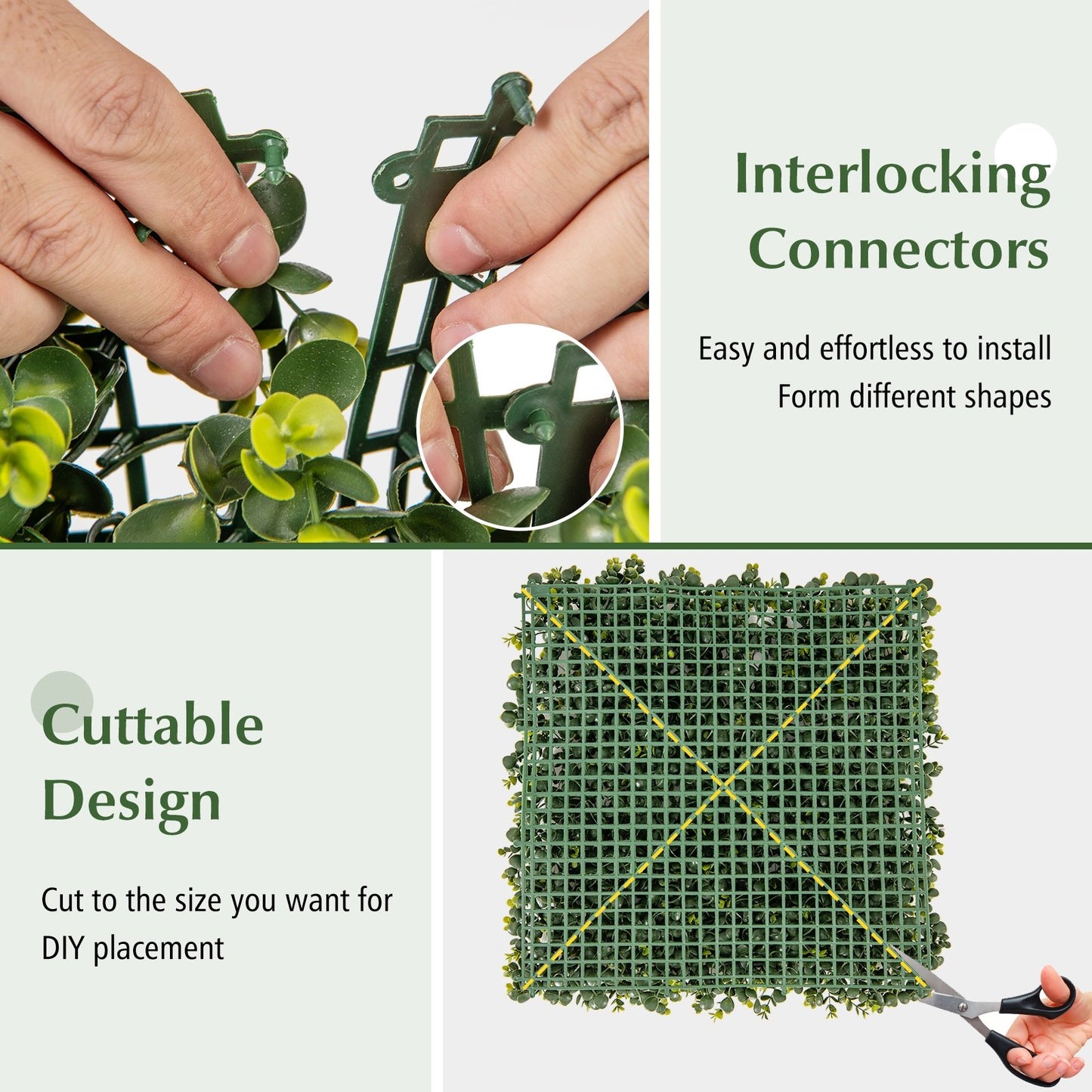 12 Pieces 20" x 20" Faux Eucalyptus Hedge Panels for Privacy & Decorative Green Walls