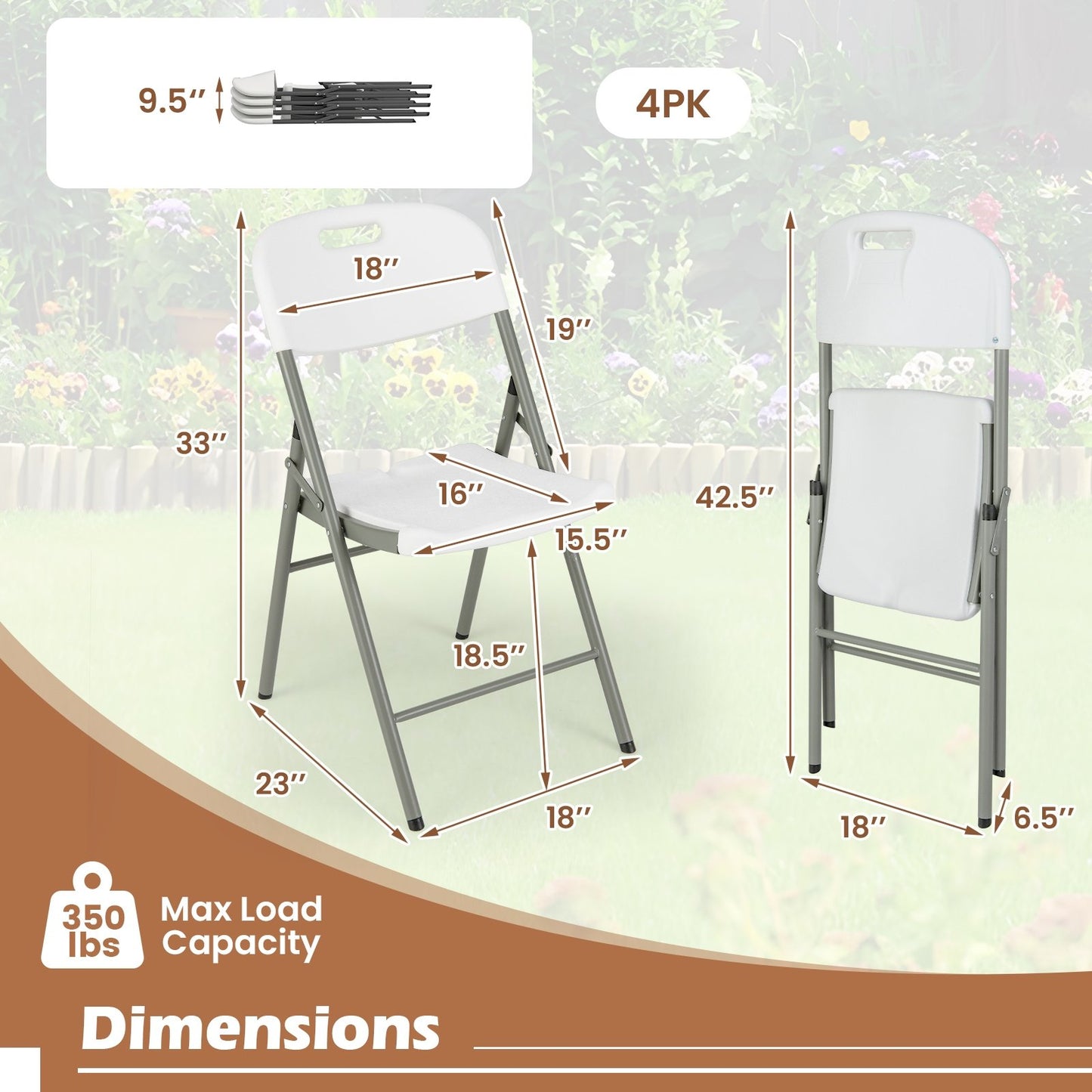 Set of 4 Foldable Chairs with Durable Metal Frame and Portable Carry Handle