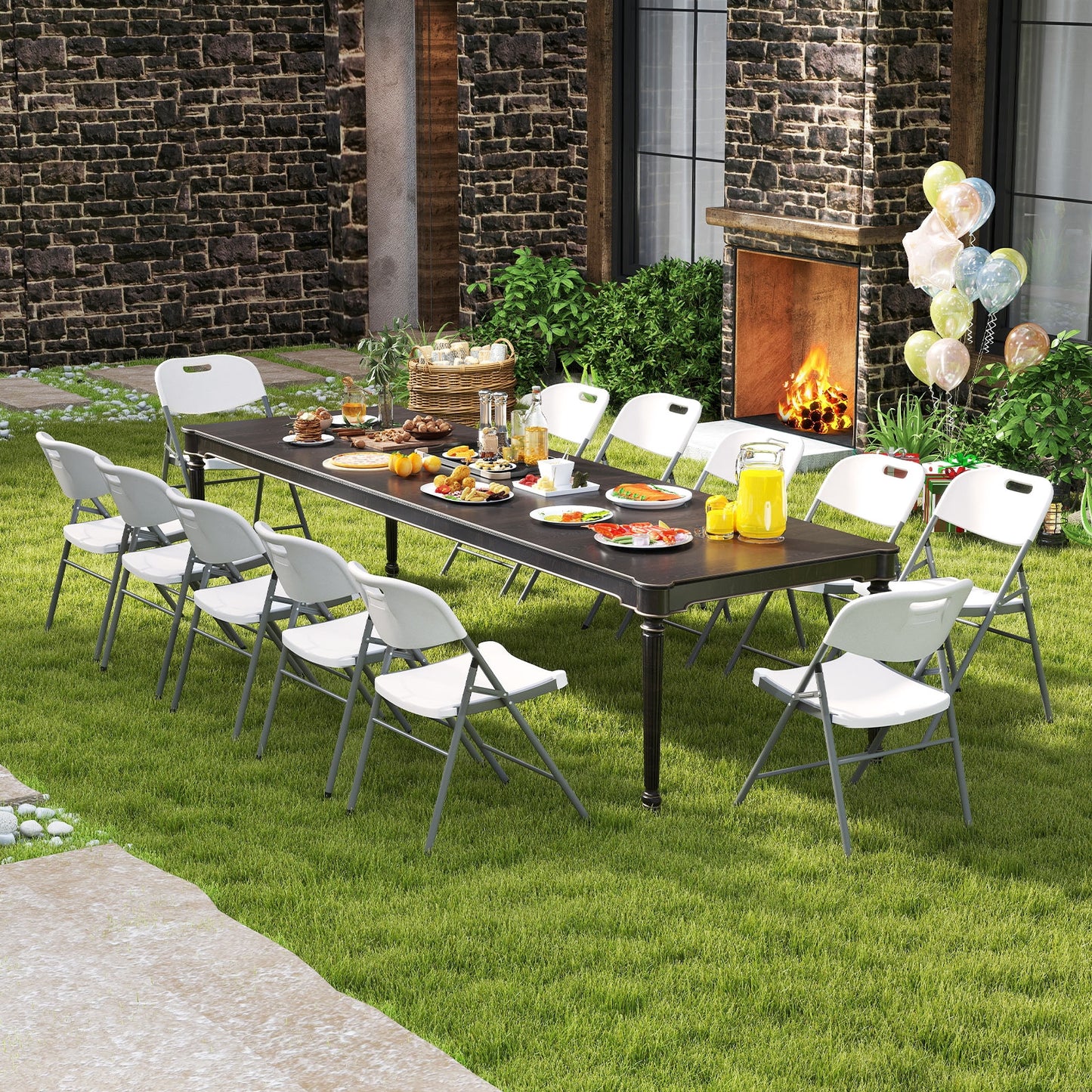Set of 4 Foldable Chairs with Durable Metal Frame and Portable Carry Handle