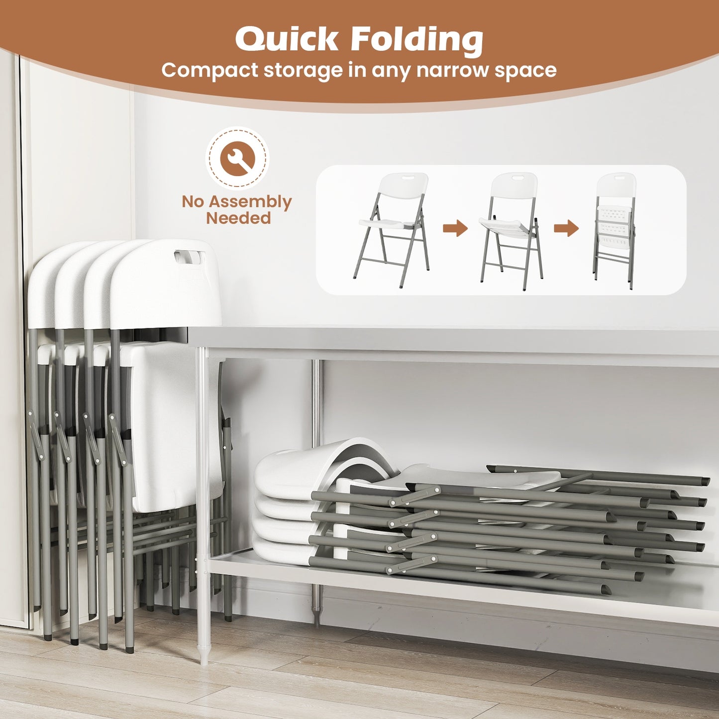 Set of 4 Foldable Chairs with Durable Metal Frame and Portable Carry Handle