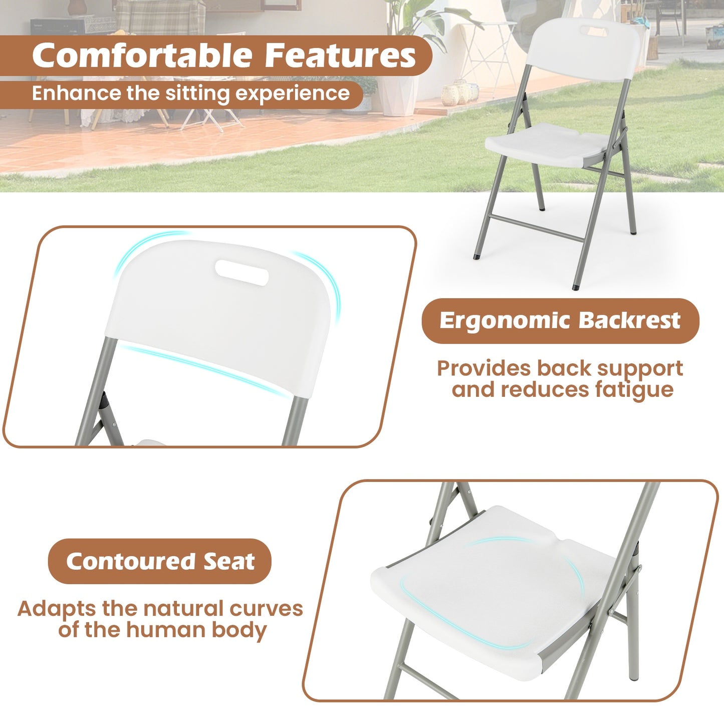 Set of 4 Foldable Chairs with Durable Metal Frame and Portable Carry Handle