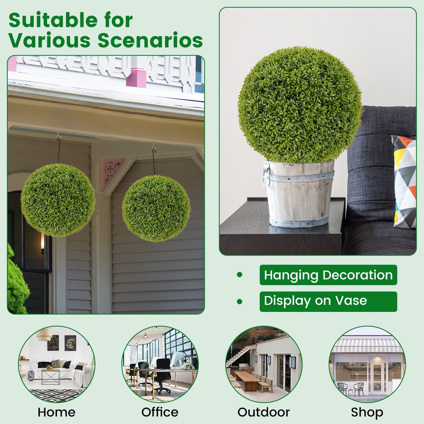 Set of 2 - 20" Artificial Boxwood Topiary Balls for Home & Garden Décor