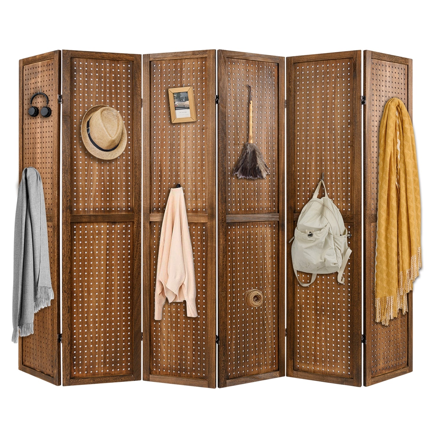 Multi-Functional Pegboard Display Divider with 360° Hinges and Solid Wood Frame - 6 Panel