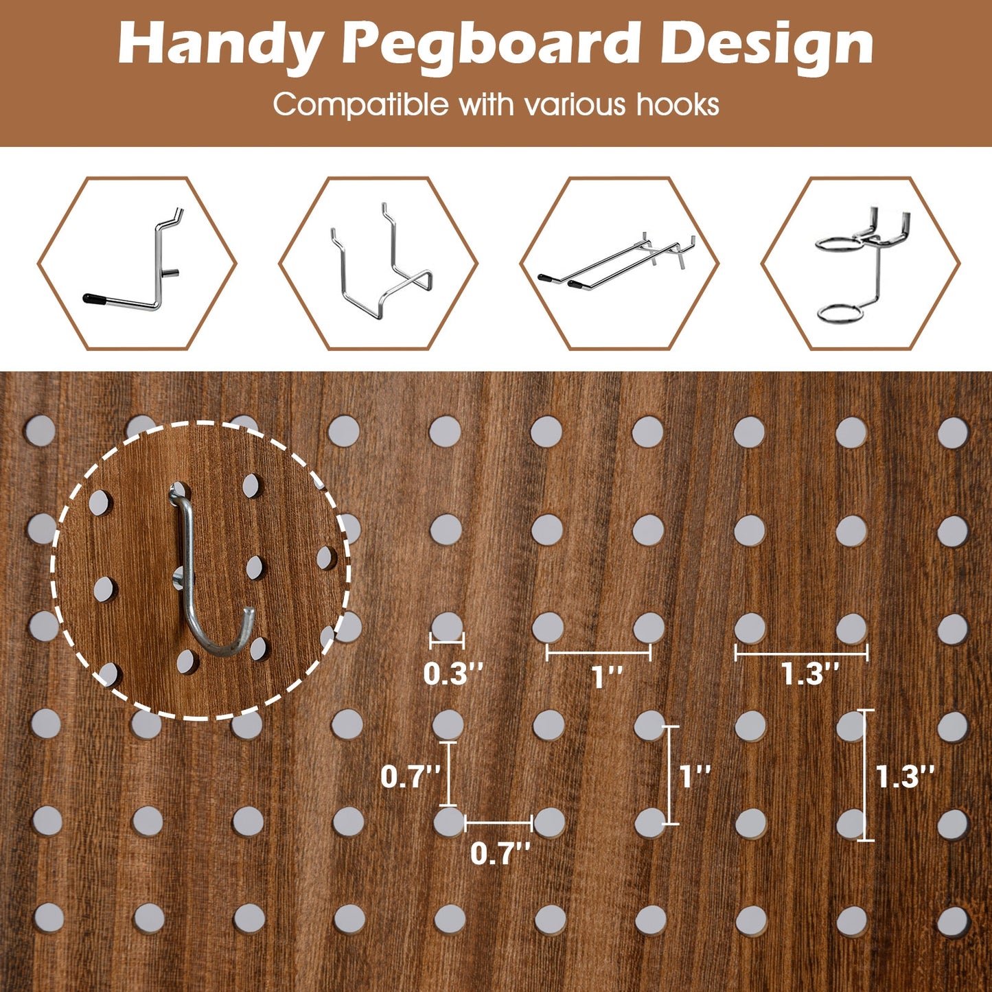 Multi-Functional Pegboard Display Divider with 360° Hinges and Solid Wood Frame - 6 Panel