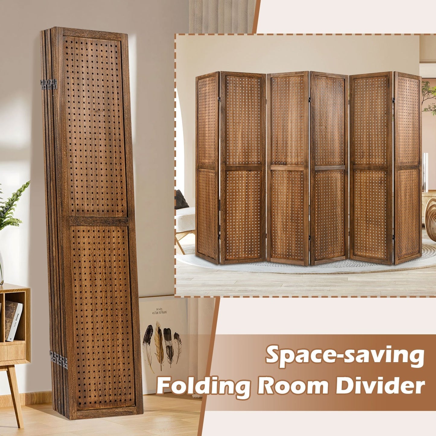 Multi-Functional Pegboard Display Divider with 360° Hinges and Solid Wood Frame - 6 Panel