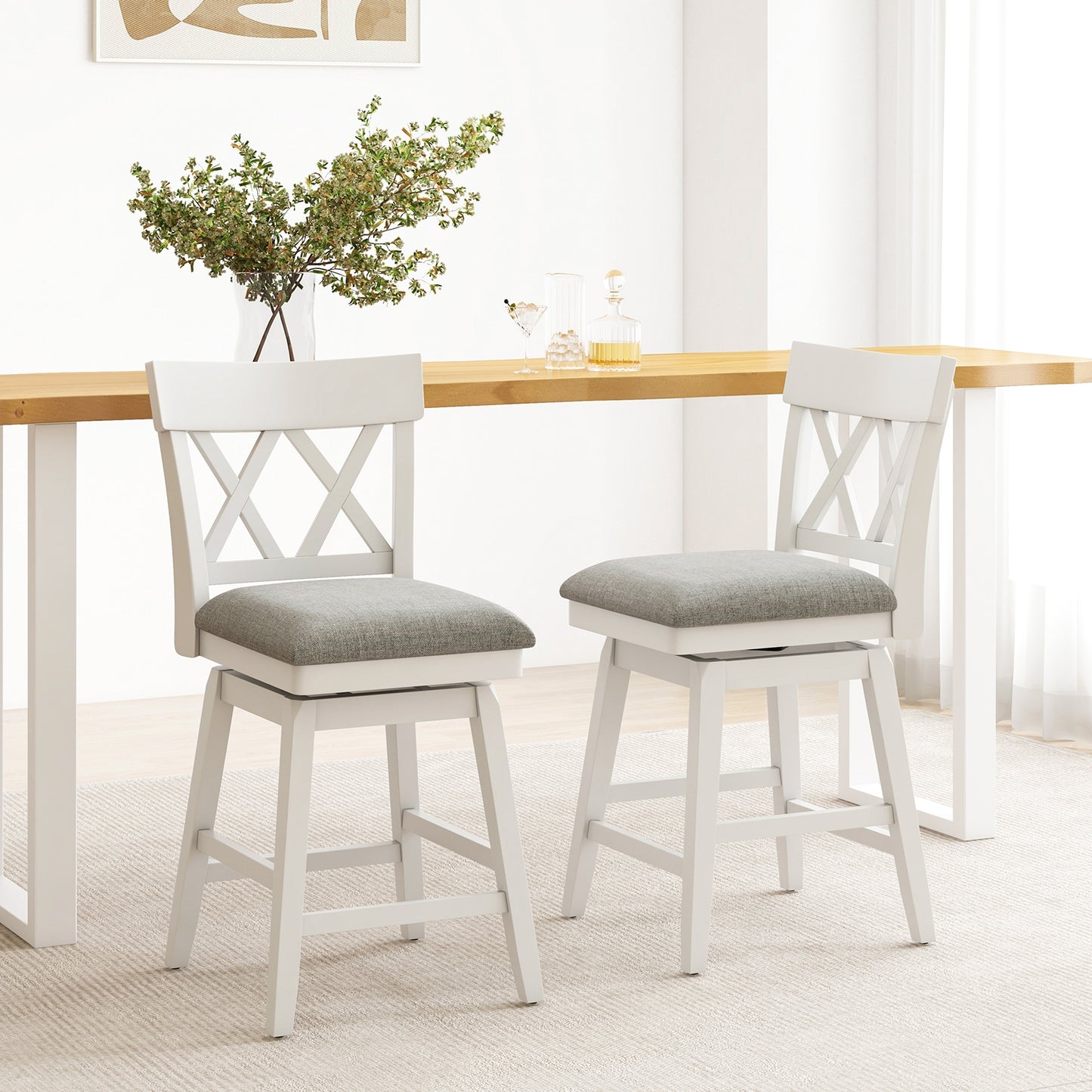 Swivel Bar Stool with Padded Seat and Ergonomic Backrest for Kitchen or Dining Space White 26 Inch
