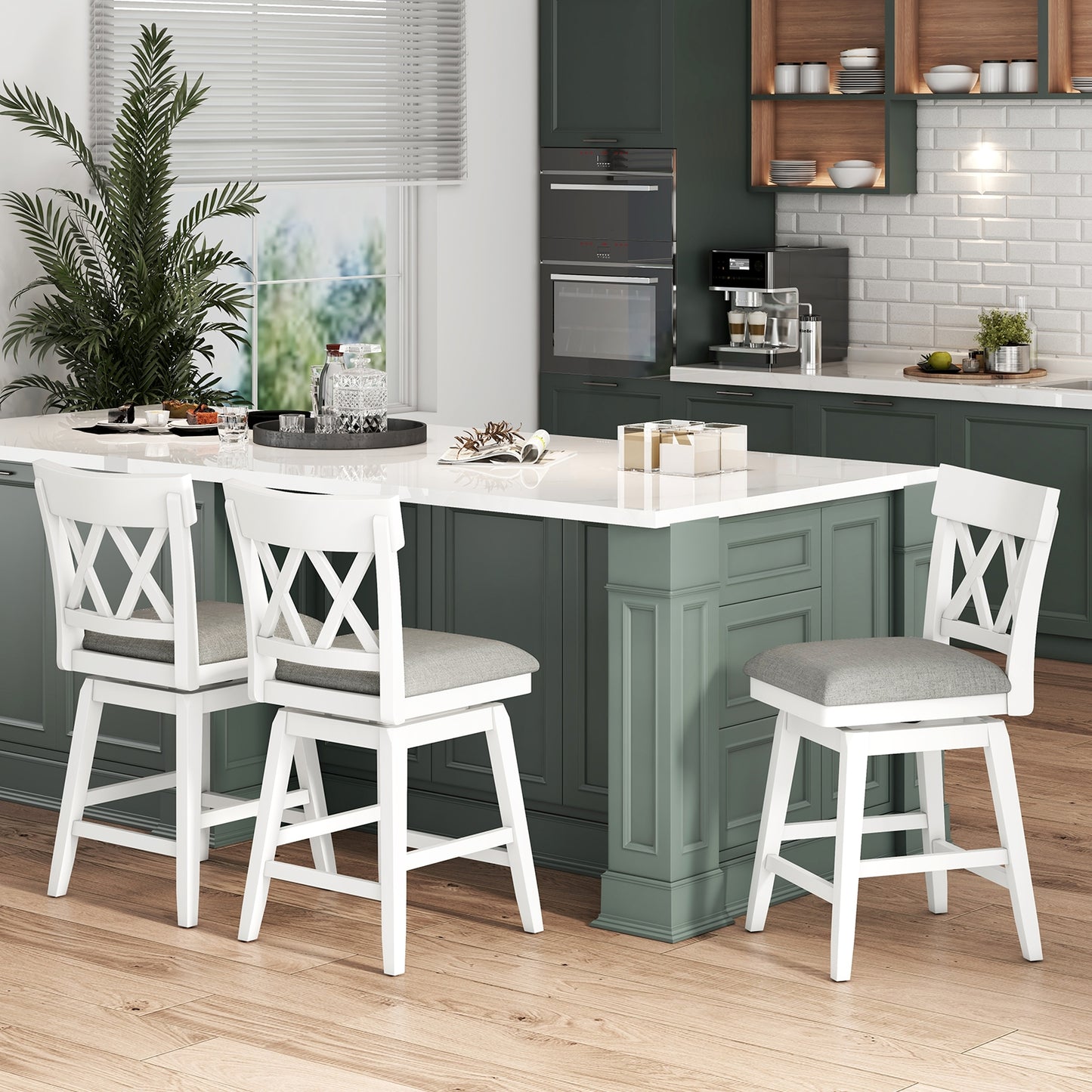 Swivel Bar Stool with Padded Seat and Ergonomic Backrest for Kitchen or Dining Space White 26 Inch
