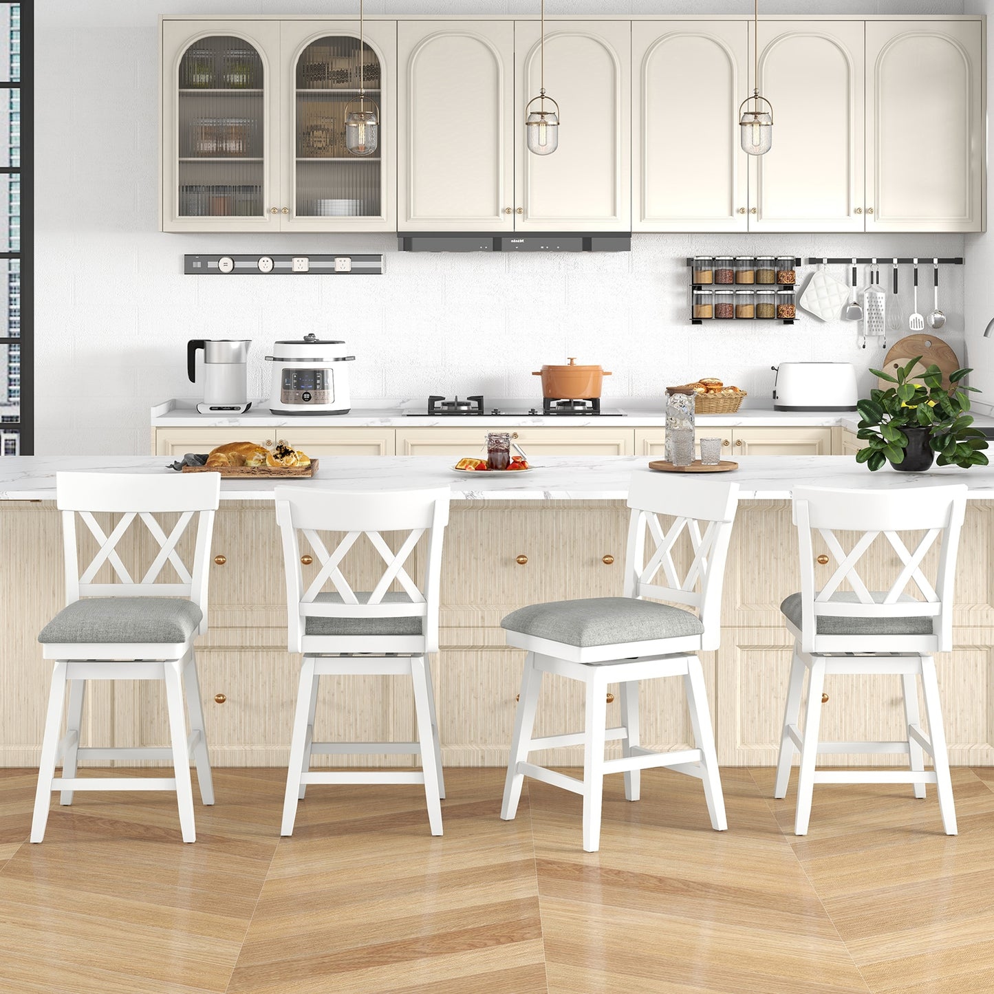 Swivel Bar Stool with Padded Seat and Ergonomic Backrest for Kitchen or Dining Space White 26 Inch