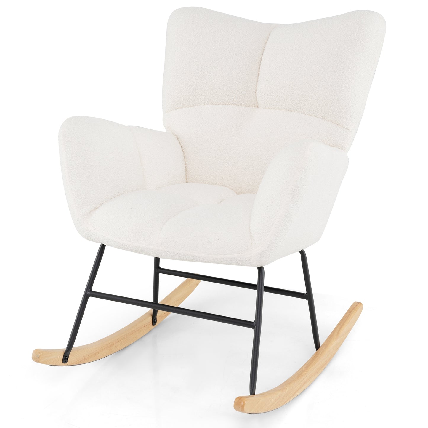 Cozy Teddy Fabric Nursery Rocking Chair with Supportive Backrest Armrests and Gentle Motion