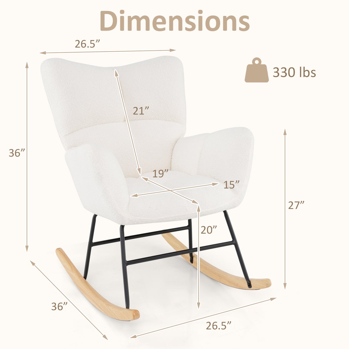 Cozy Teddy Fabric Nursery Rocking Chair with Supportive Backrest Armrests and Gentle Motion