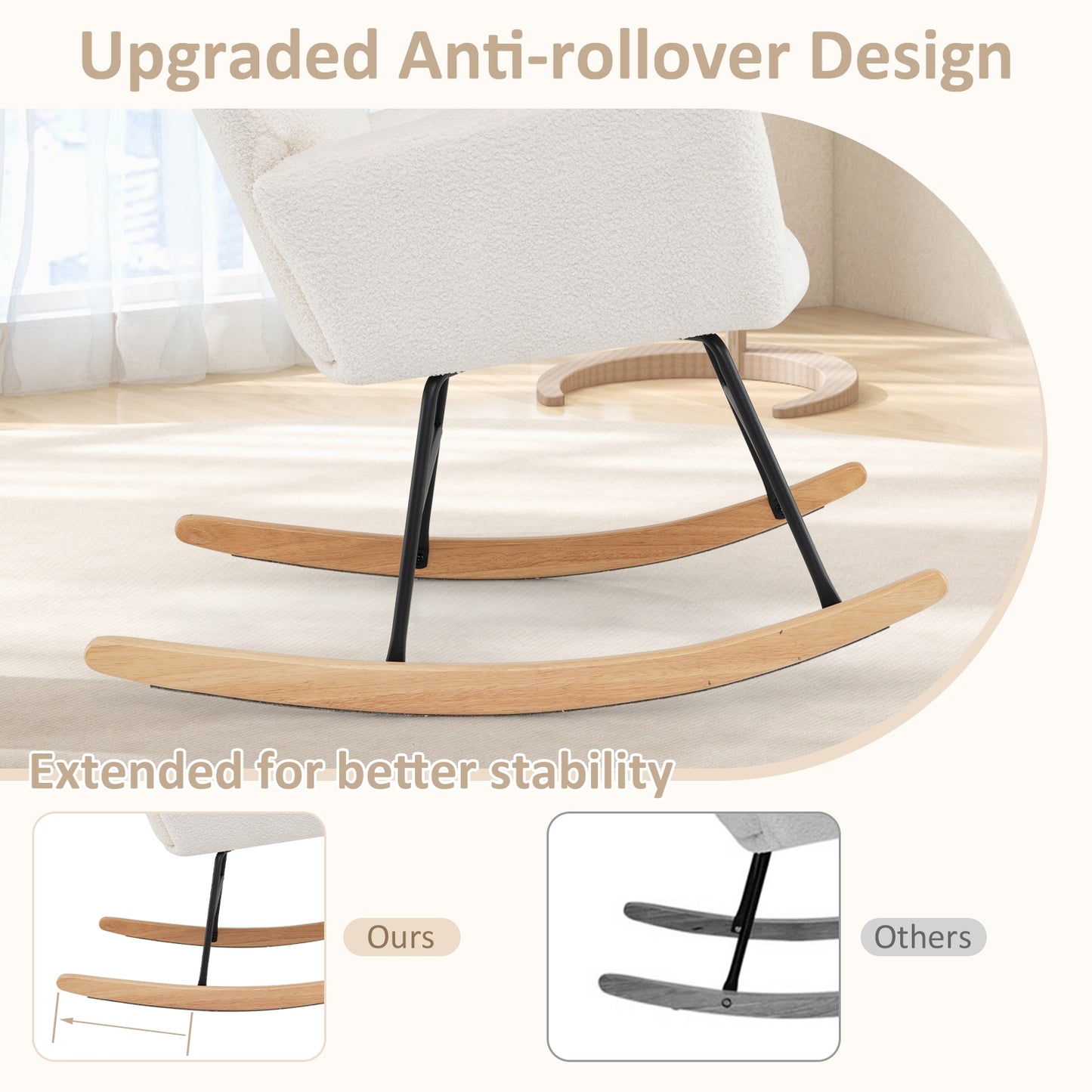 Cozy Teddy Fabric Nursery Rocking Chair with Supportive Backrest Armrests and Gentle Motion