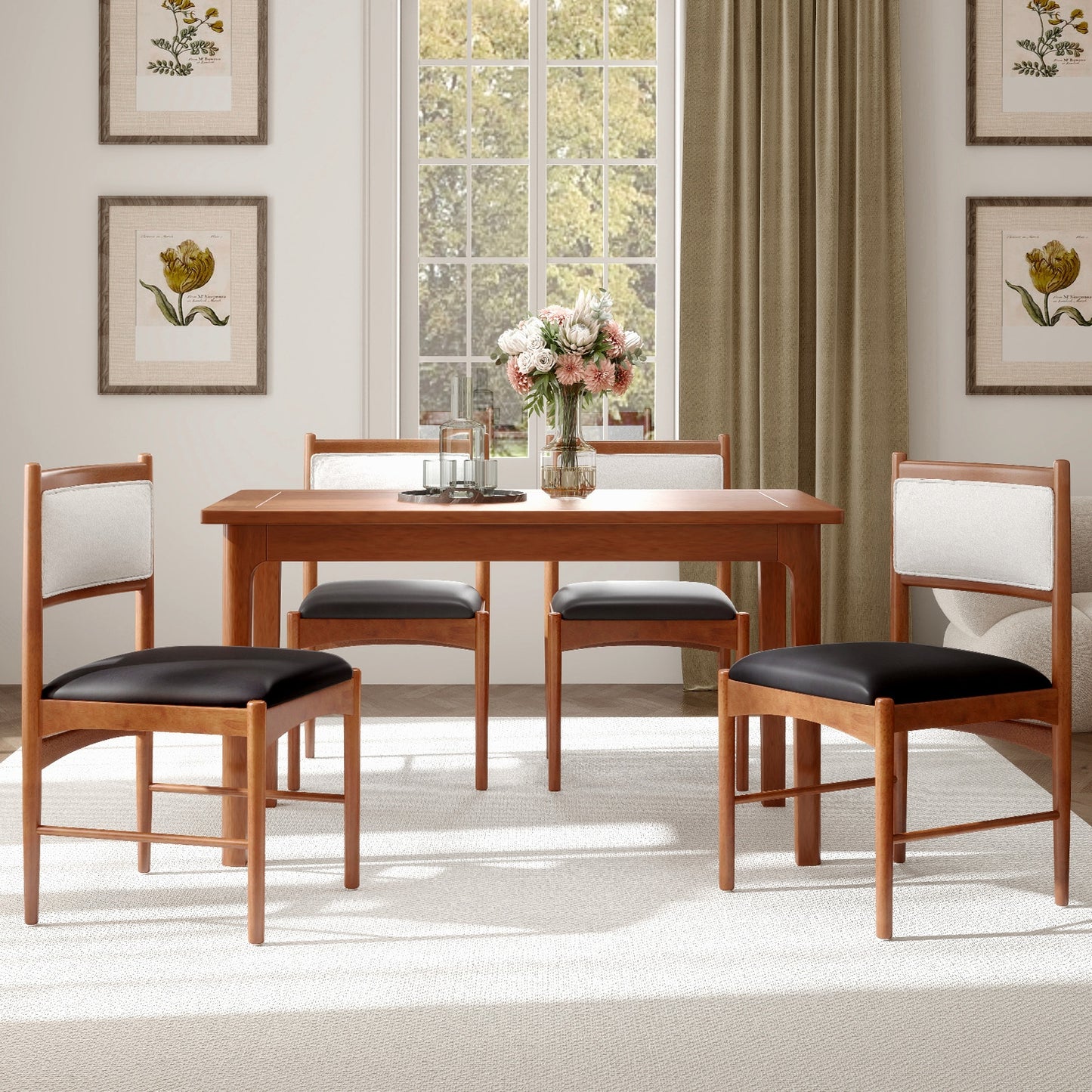 Elegant Wooden Dining Chairs Set of 2 with Rubber Wood Frame and Plush Faux Sherpa Backrest