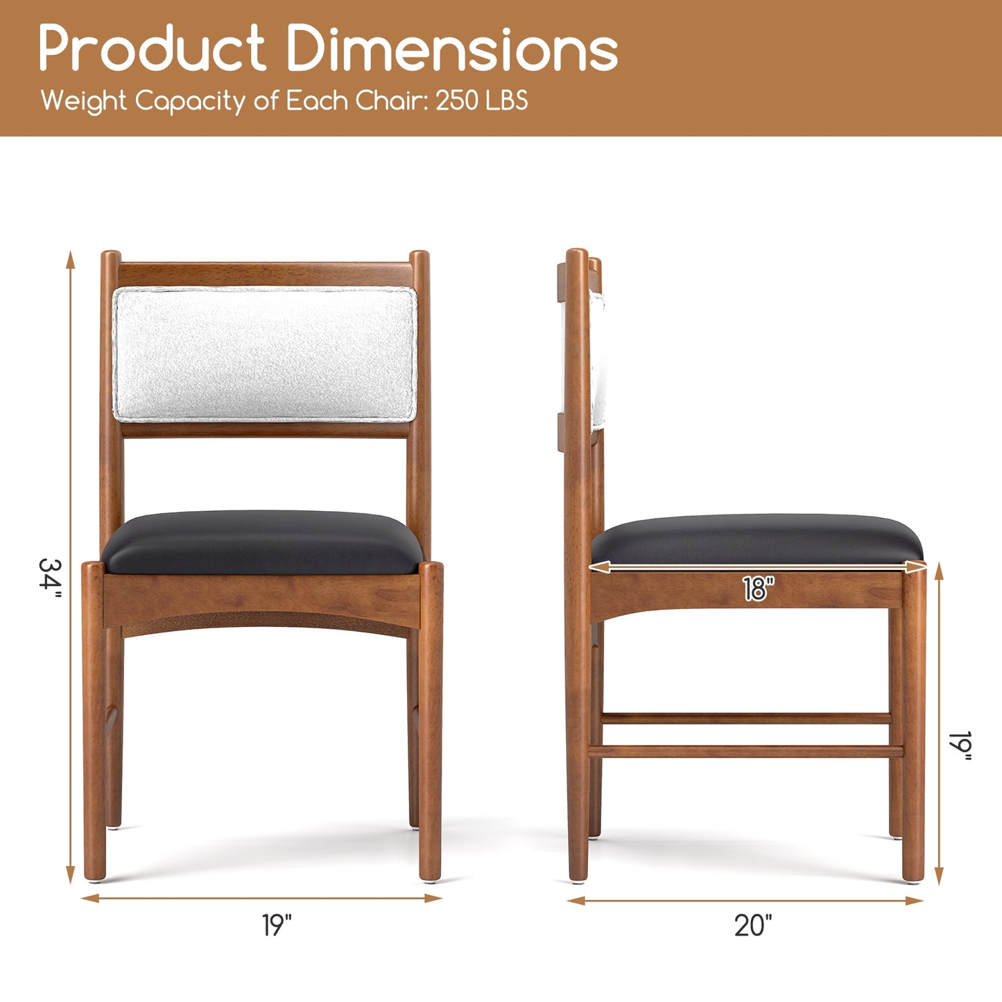 Elegant Wooden Dining Chairs Set of 2 with Rubber Wood Frame and Plush Faux Sherpa Backrest