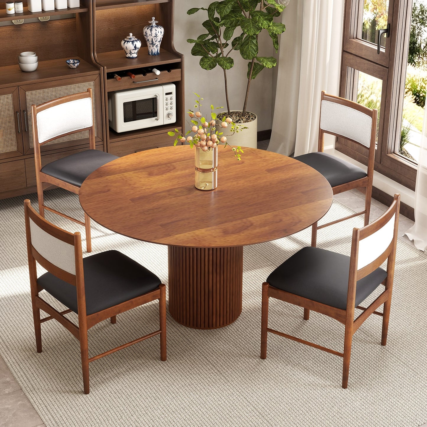 Elegant Wooden Dining Chairs Set of 2 with Rubber Wood Frame and Plush Faux Sherpa Backrest