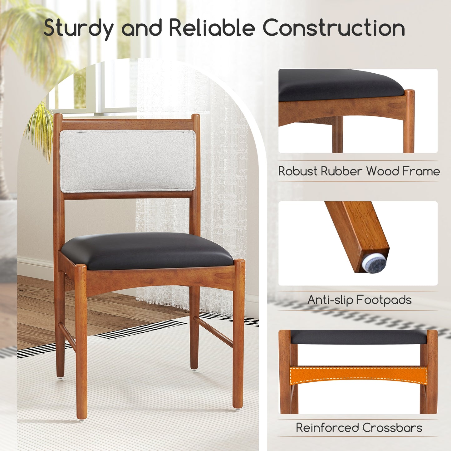 Elegant Wooden Dining Chairs Set of 2 with Rubber Wood Frame and Plush Faux Sherpa Backrest