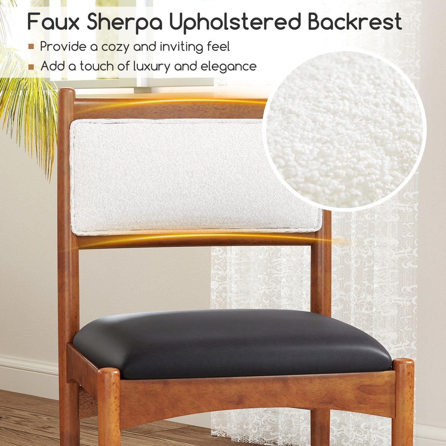 Elegant Wooden Dining Chairs Set of 2 with Rubber Wood Frame and Plush Faux Sherpa Backrest