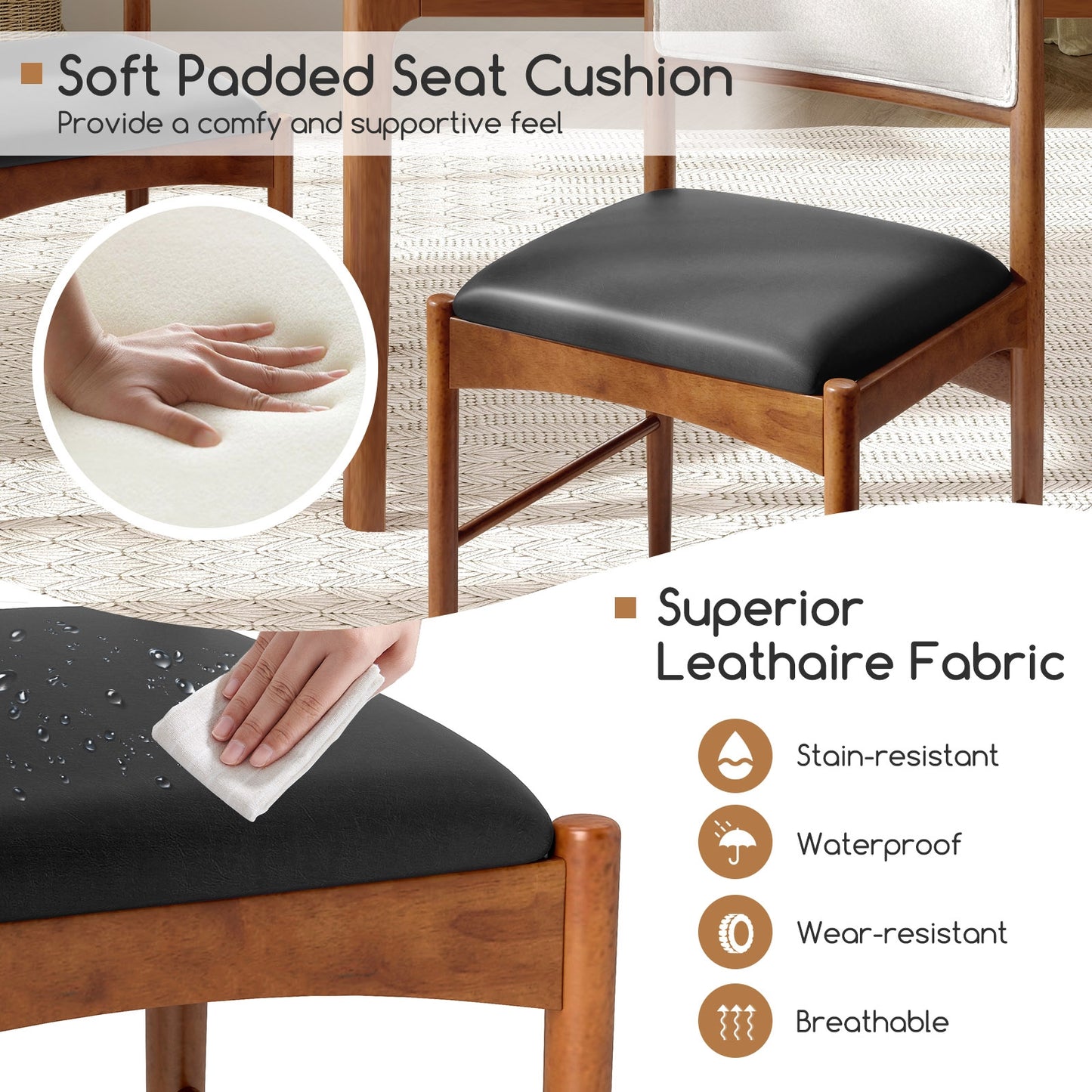 Elegant Wooden Dining Chairs Set of 2 with Rubber Wood Frame and Plush Faux Sherpa Backrest
