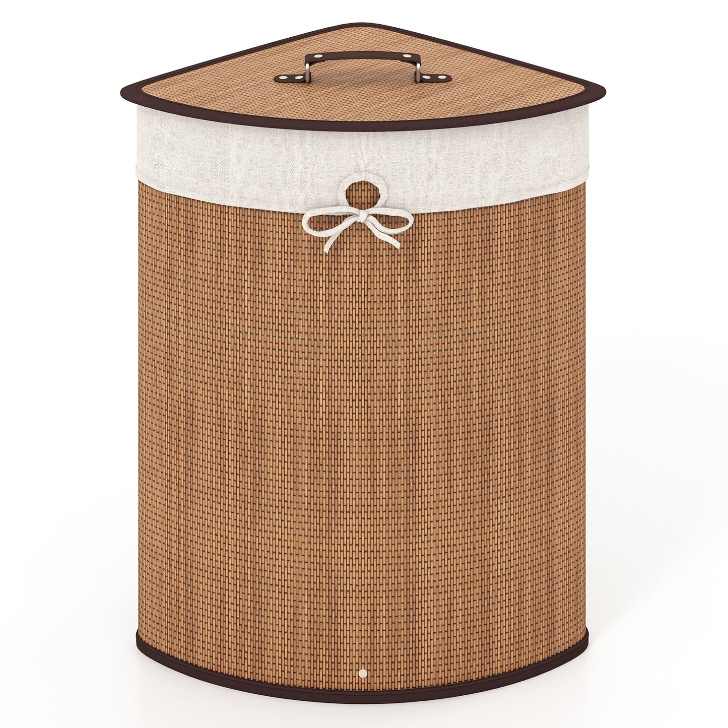 Stylish Bamboo Laundry Basket with Lid and PU Leather Handles