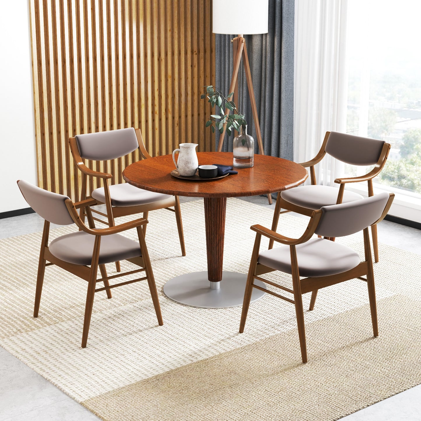 Modern Wood Dining Chairs with Velvet Upholstery and Curved Back Grey Set of 2