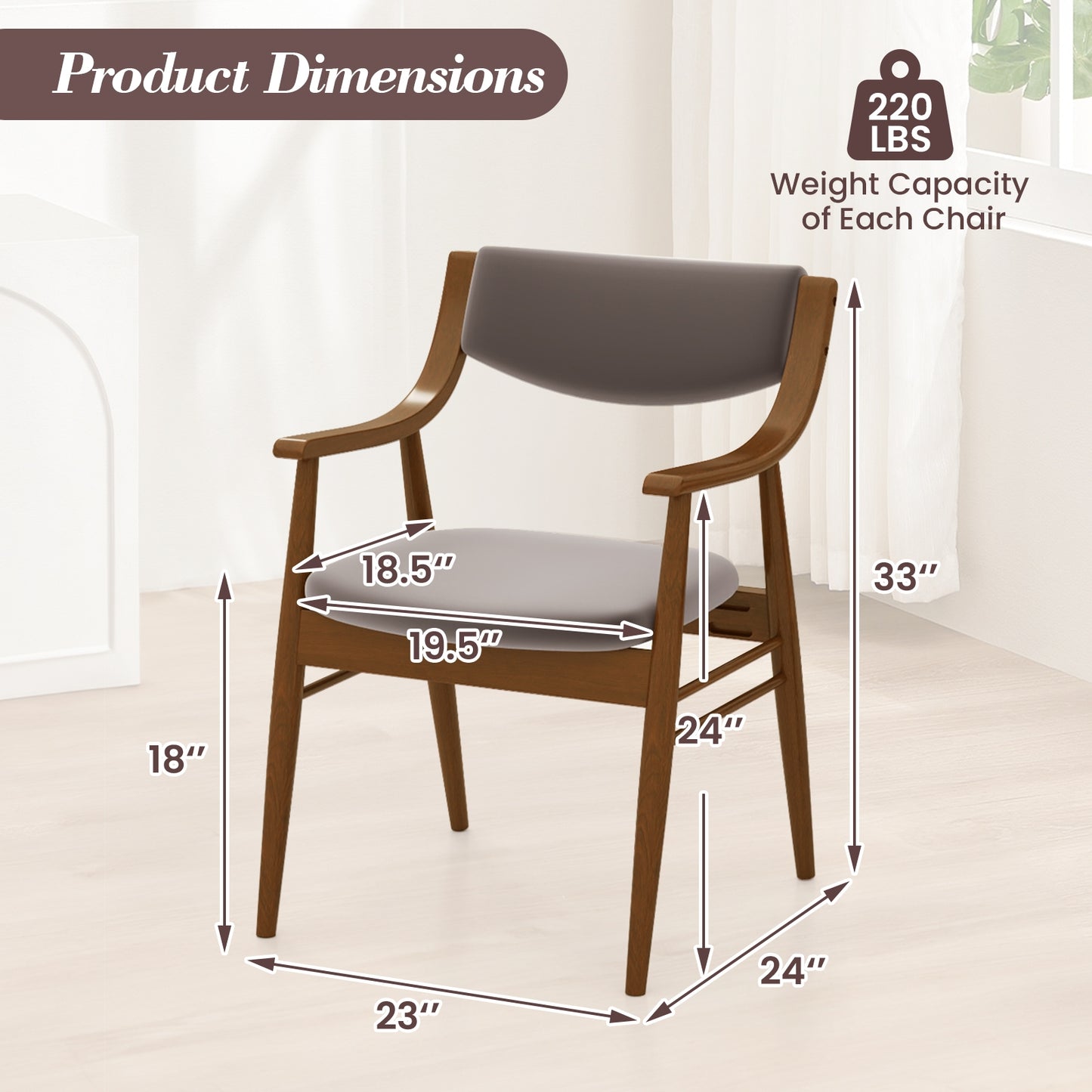 Modern Wood Dining Chairs with Velvet Upholstery and Curved Back Grey Set of 2