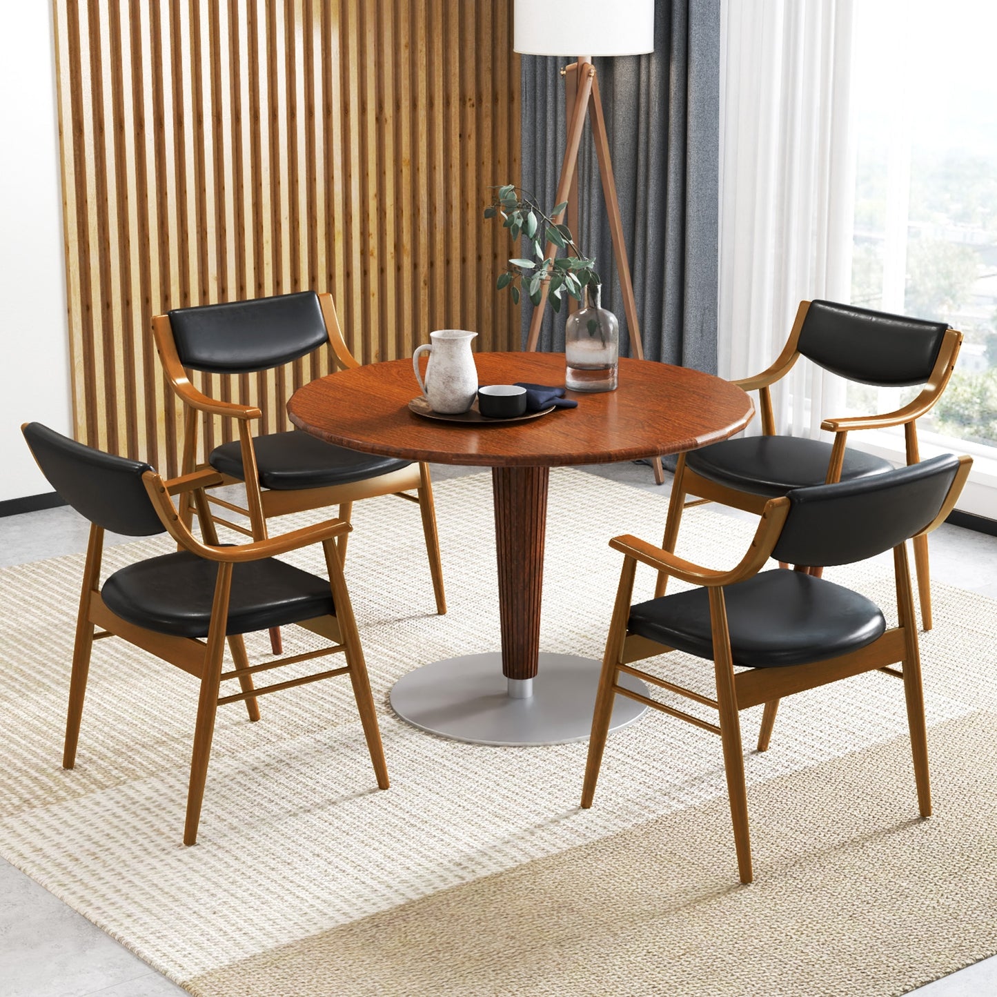 Modern Wood Dining Chairs with PU Leather Upholstery and Curved Back Black Set of 2
