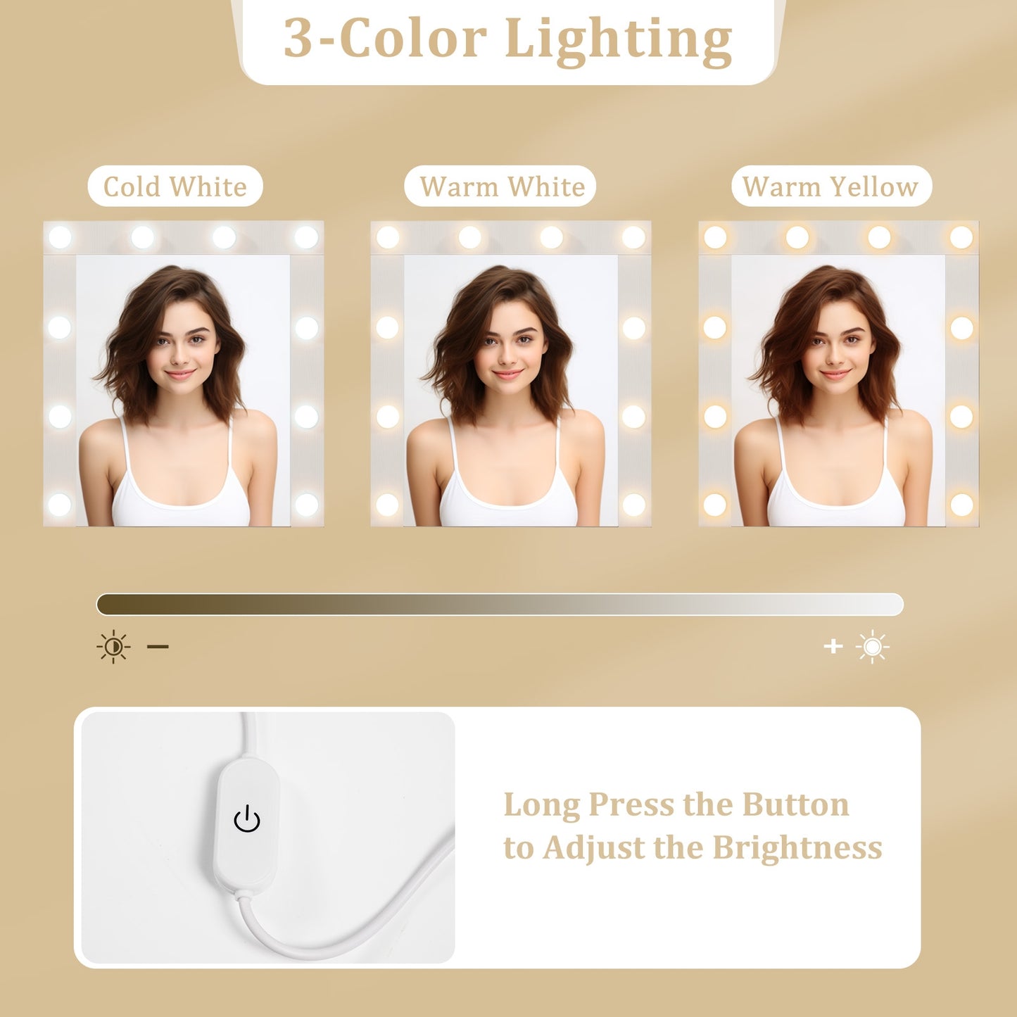 White Makeup Vanity with Mirror, Adjustable LED Lights, Charging Ports, and Storage Drawers