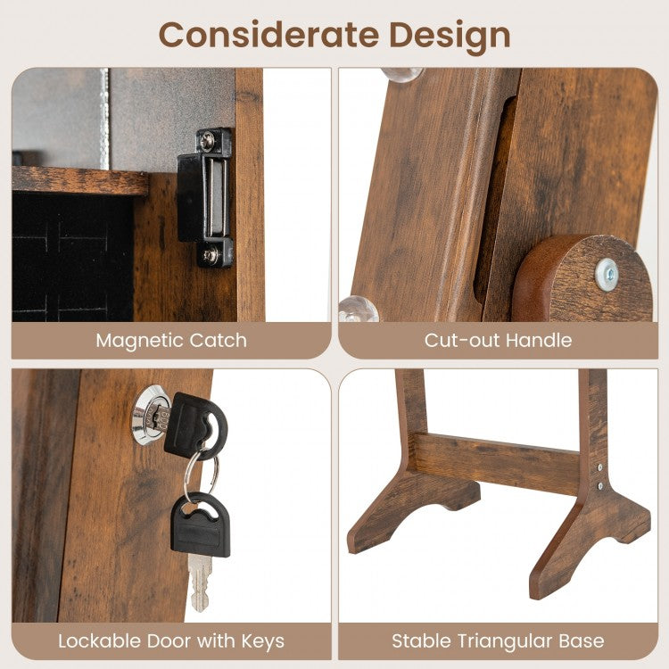 Jewelry Mirror Cabinet with 20 LED Lights, 4 Adjustable Tilt Angles, and Ample Storage – Rustic Brown