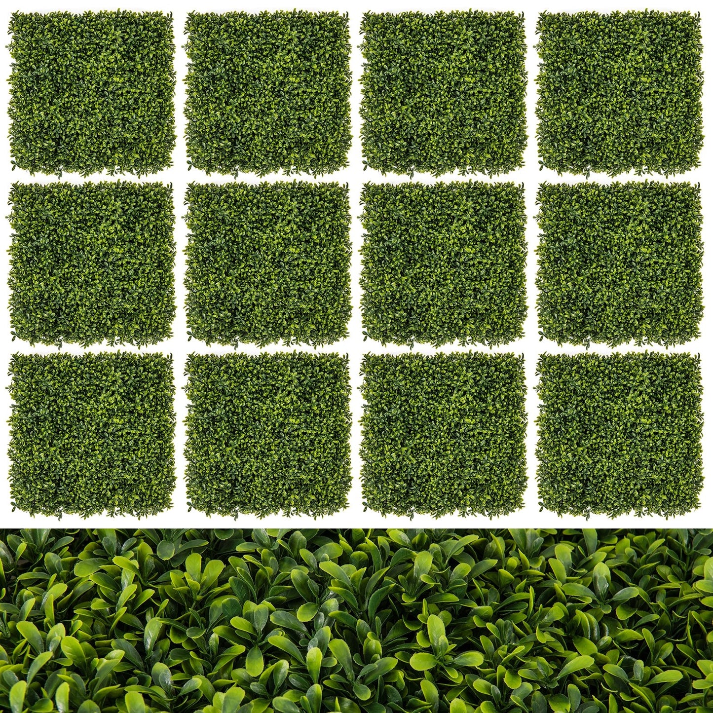 12 Pack 20x20 Faux Boxwood Panels for Privacy Screens and Green Wall Backdrops