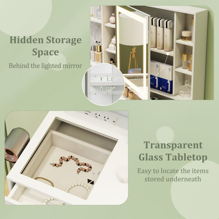 Modern Makeup Vanity with Adjustable LED Mirror, Cabinet and Stool