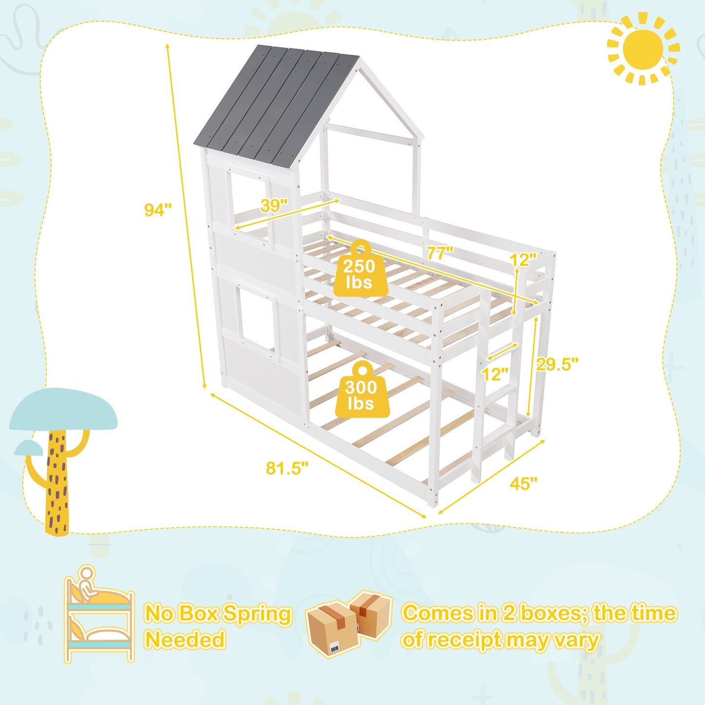 Solid Wood Twin Over Twin Bunk Bed with Full-Length Safety Guardrail and Sturdy Ladder