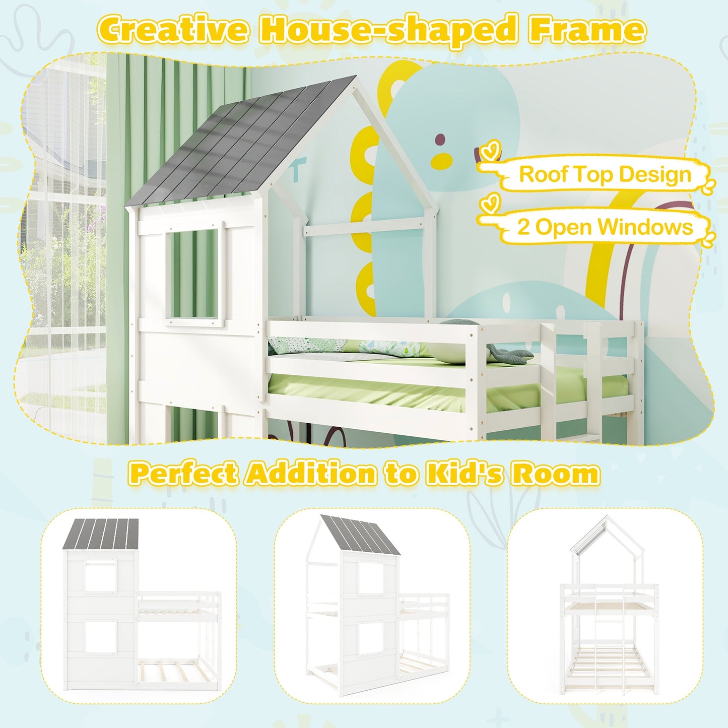 Solid Wood Twin Over Twin Bunk Bed with Full-Length Safety Guardrail and Sturdy Ladder