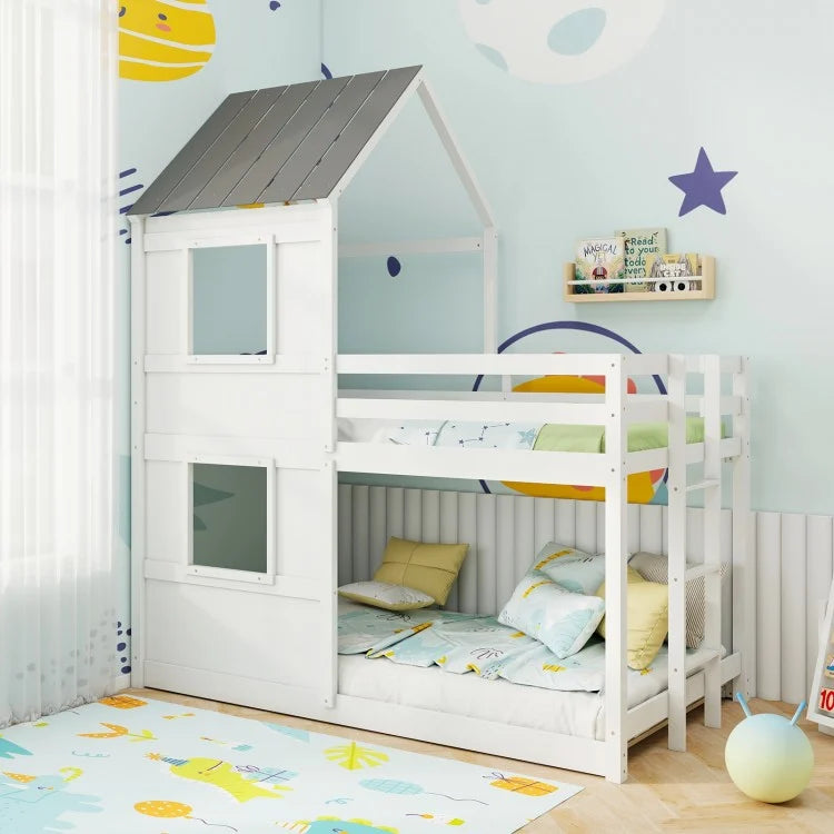 Solid Wood Twin Over Twin Bunk Bed with Full-Length Safety Guardrail and Sturdy Ladder