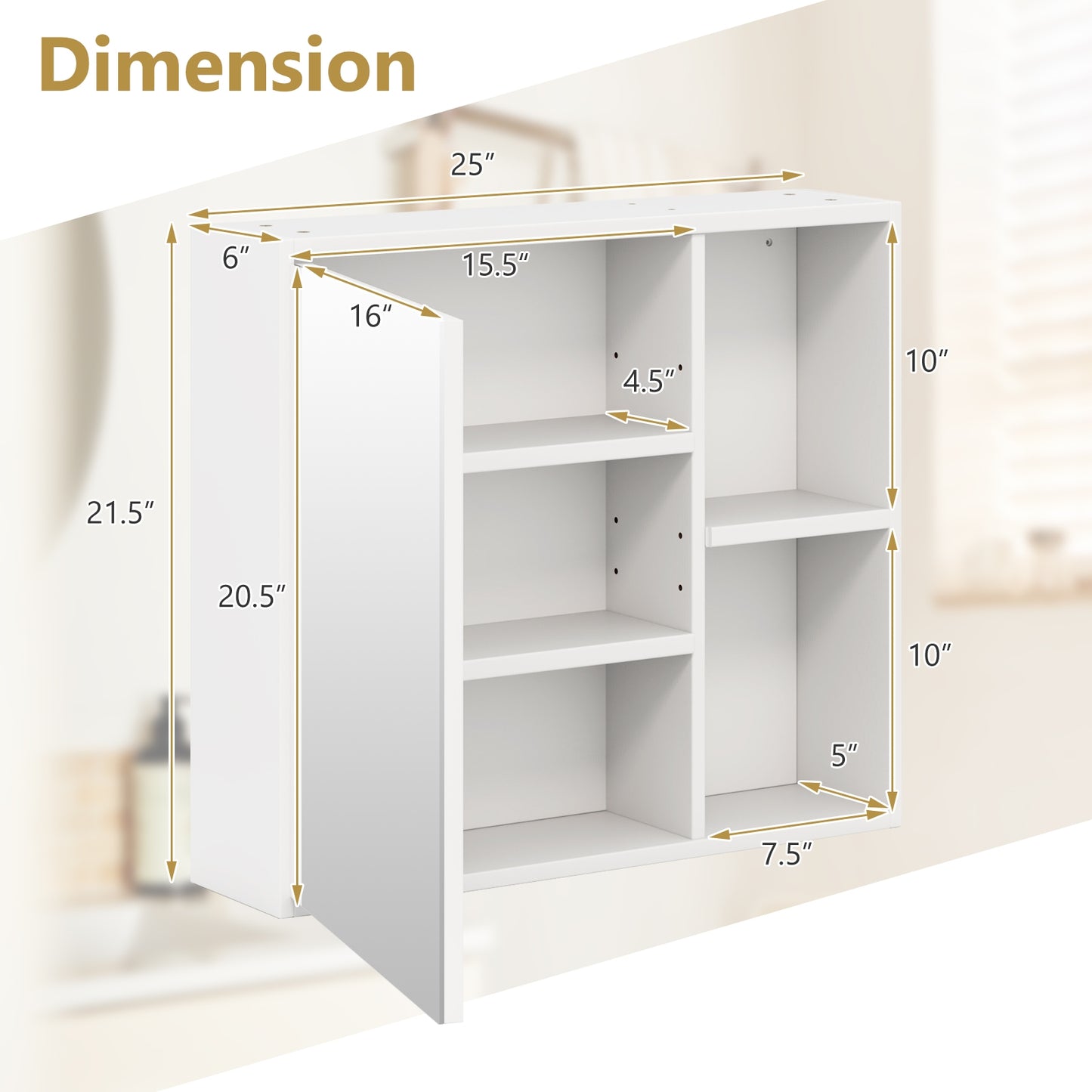 Bathroom Medicine Cabinet with Single Mirror Door - Wall Mount